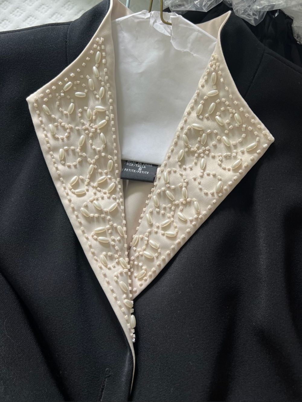 Vintage Women’s Jacket with Cream Embellished Collar with Pencil Skirt